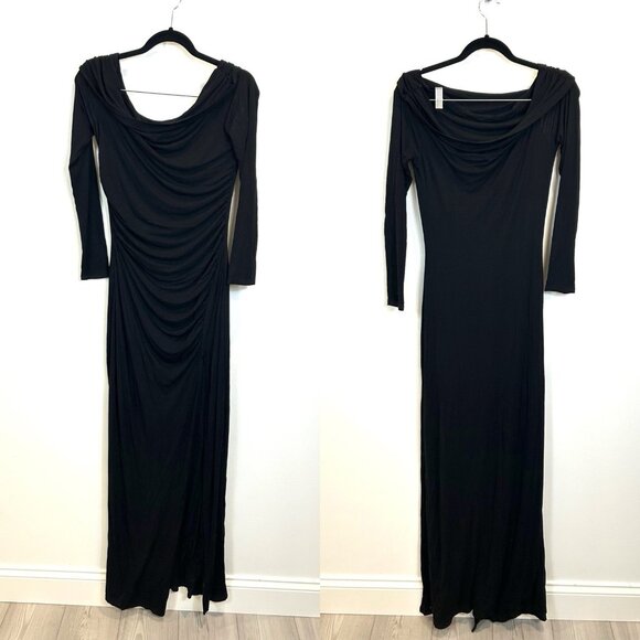 NEW BUMPSUIT The Off The Shoulder Maternity Maxi Dress Front Slit in Black Large - Picture 1 of 10